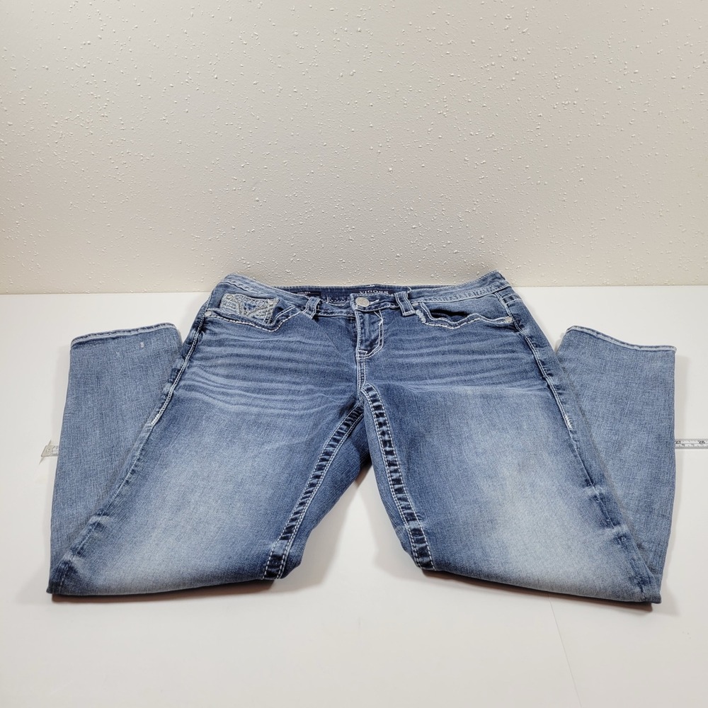 Vigoss Chelsea Skinny Jeans Womens 9/10 Blue Heritage Fit Embroidered